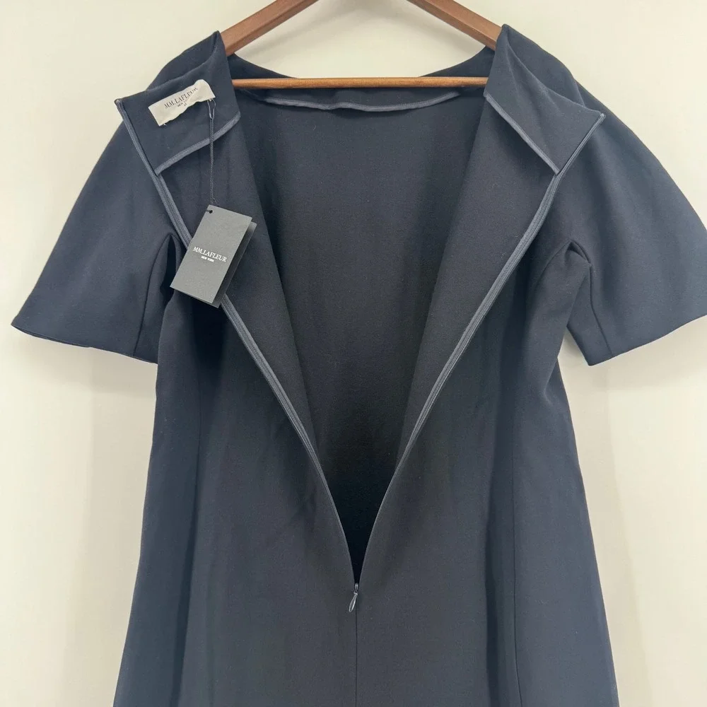 NEW MM LaFleur Susanna Dress‎ Womens 12 Navy Blue Short Sleeve Sheath Boat Neck